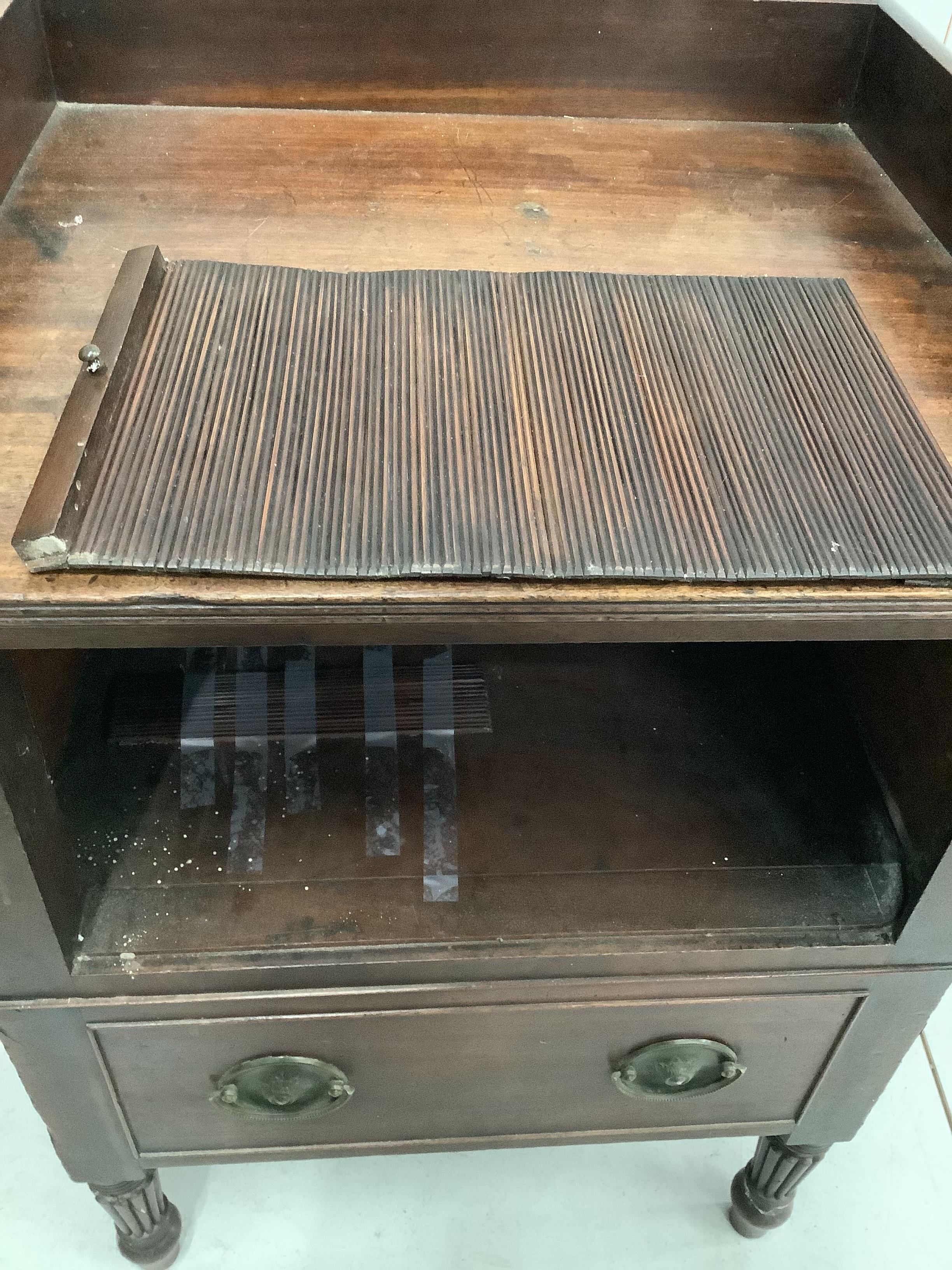 A Regency mahogany tambour bedside cabinet, width 56cm, depth 48cm, height 82cm